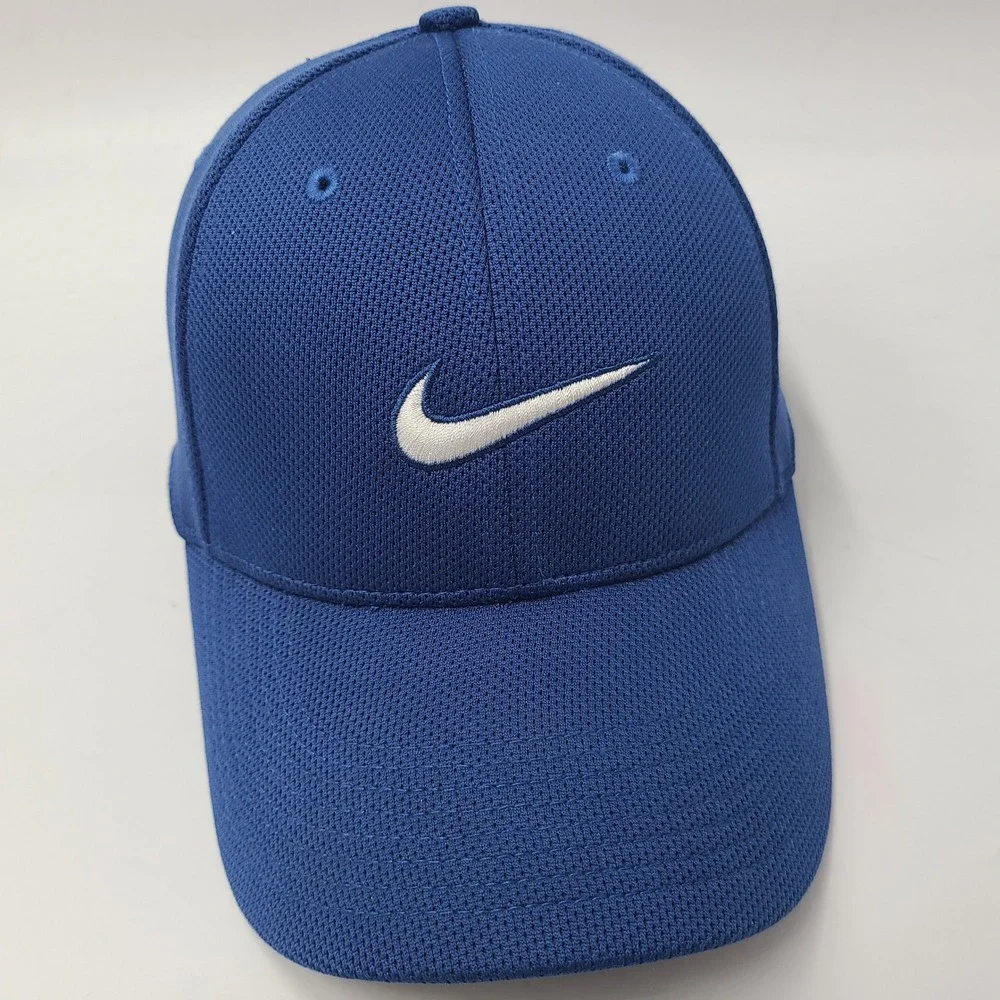 Nike Hat Fitted (Seems‎ S-M) Blue White Fit Dry Swoosh Logo Jersey Mesh Casual